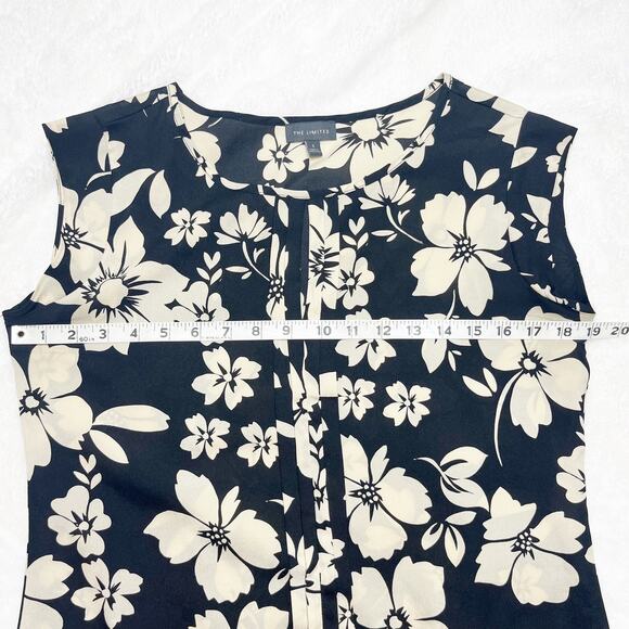 THE LIMITED Black & Beige Floral Sleeveless Blouse Keyhole Neckline Top - Picture 5 of 8